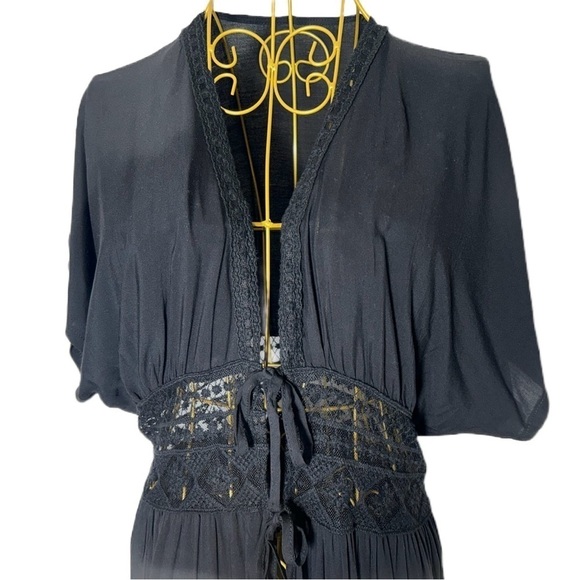 NEW Boho Black Lace Beach Dress Coverup with Flutter Sleeves & 2-Tie Front, OS - Picture 12 of 16